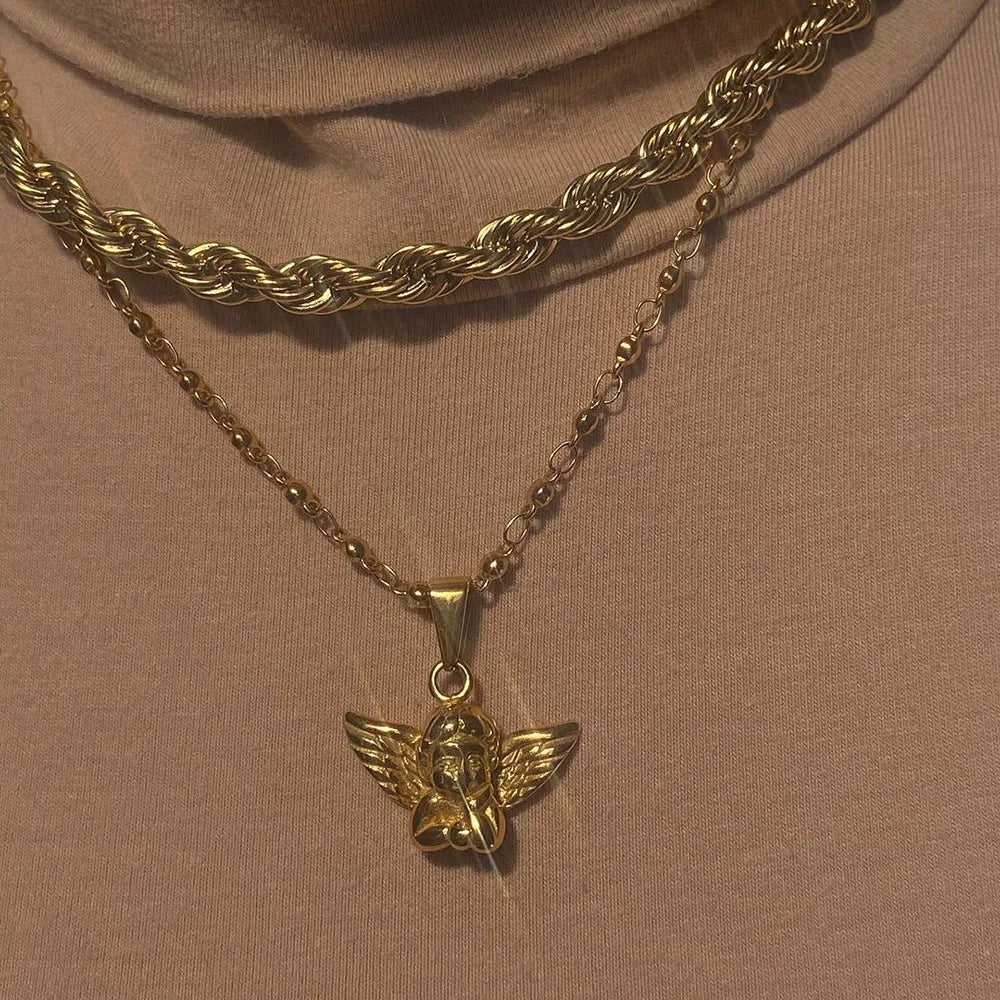 Multilayer Gold Cherub Necklace