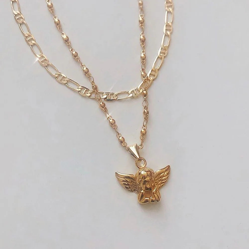 Multilayer Gold Cherub Necklace