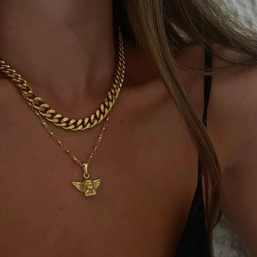 Multilayer Gold Cherub Necklace