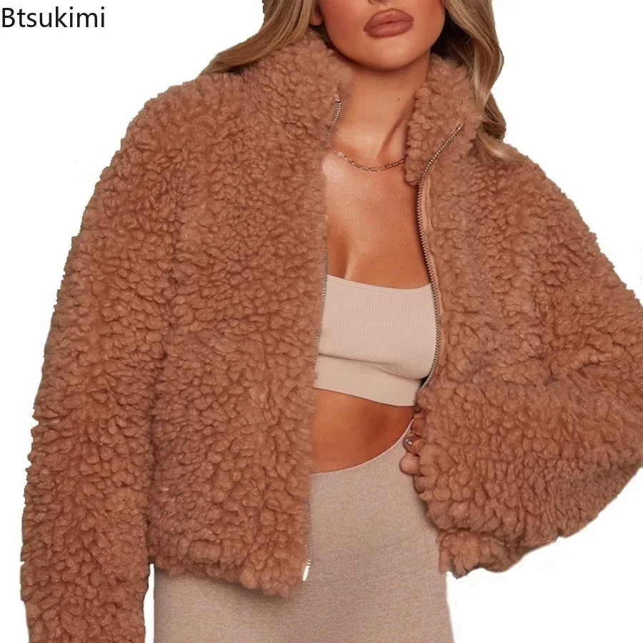 Chic Faux Lambswool Teddy Zip-Up Jacket