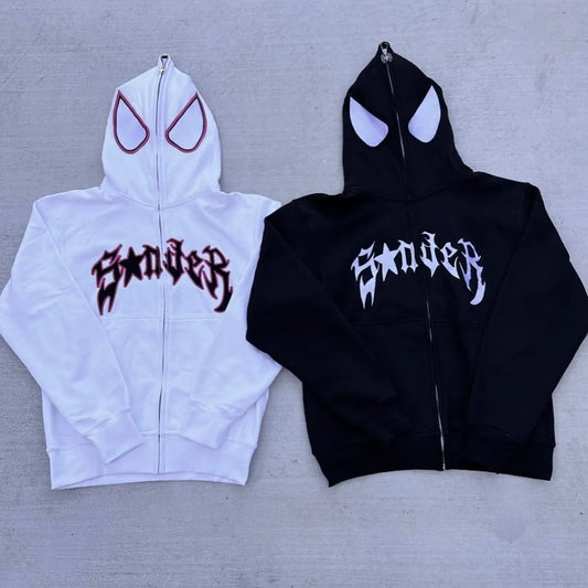 Y2k Spider Print Zip-Up Hoodie - Bold & Stylish