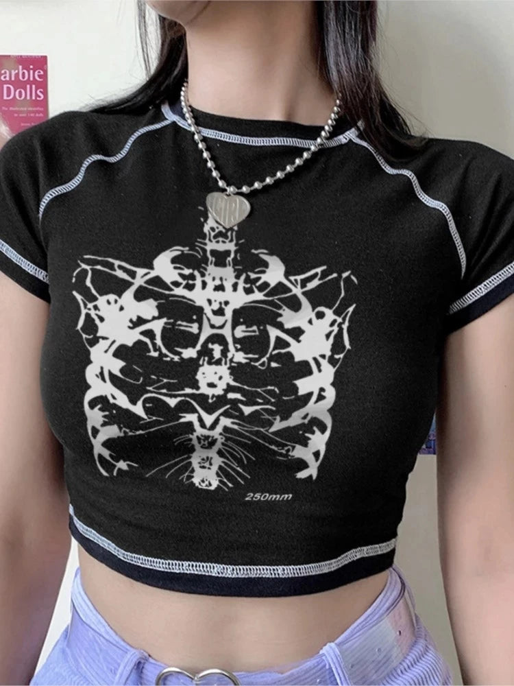 Edgy Skeleton Print Crop Tee